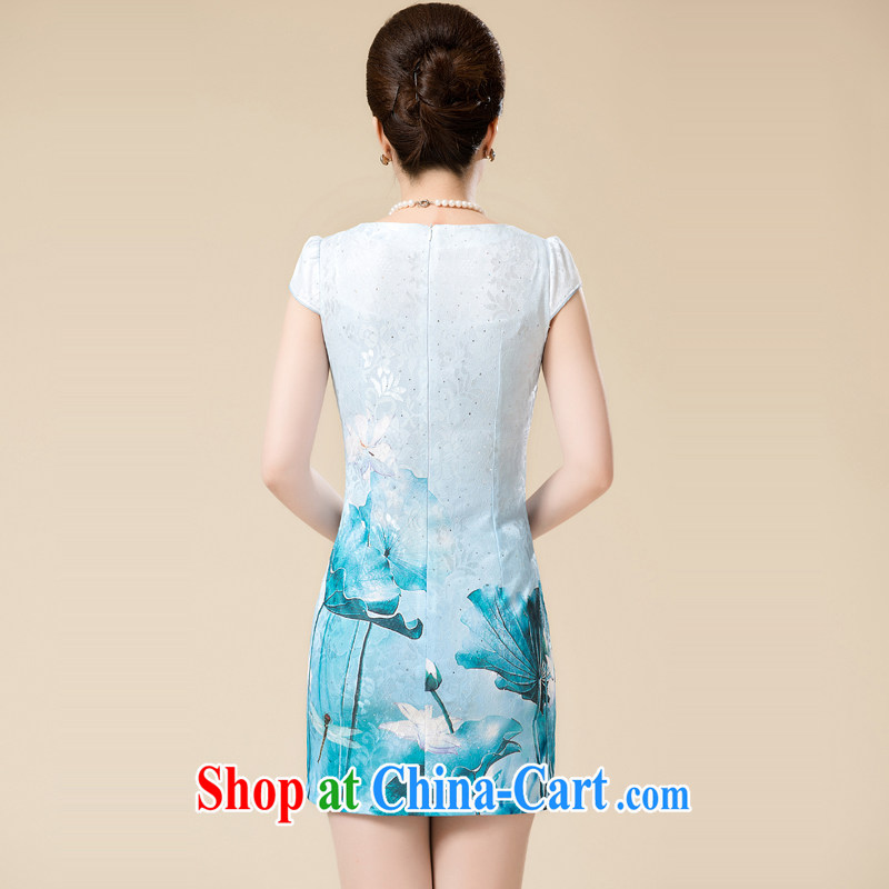 Pixel-yuan summer 2015 new dresses and stylish improved retro middle-aged cheongsam dress lace daily short dresses cultivating the Disposition Code cheongsam mom with blue 3 XL, Yuan (SSUIIYUAI), online shopping
