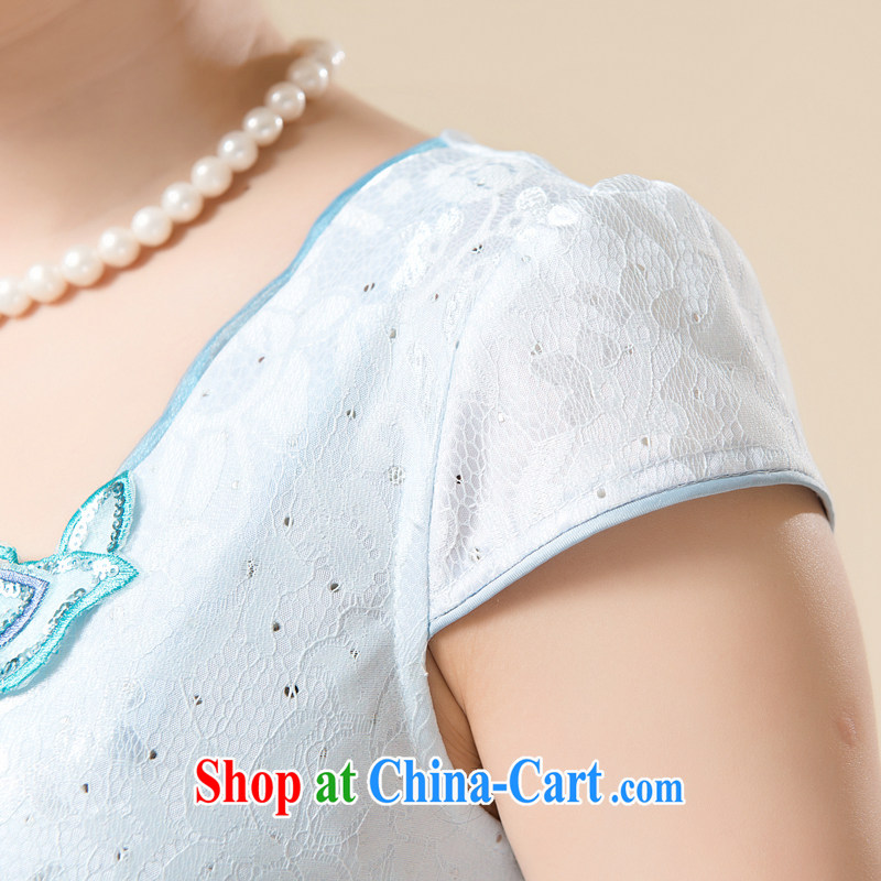 Pixel-yuan summer 2015 new dresses and stylish improved retro middle-aged cheongsam dress lace daily short dresses cultivating the Disposition Code cheongsam mom with blue 3 XL, Yuan (SSUIIYUAI), online shopping