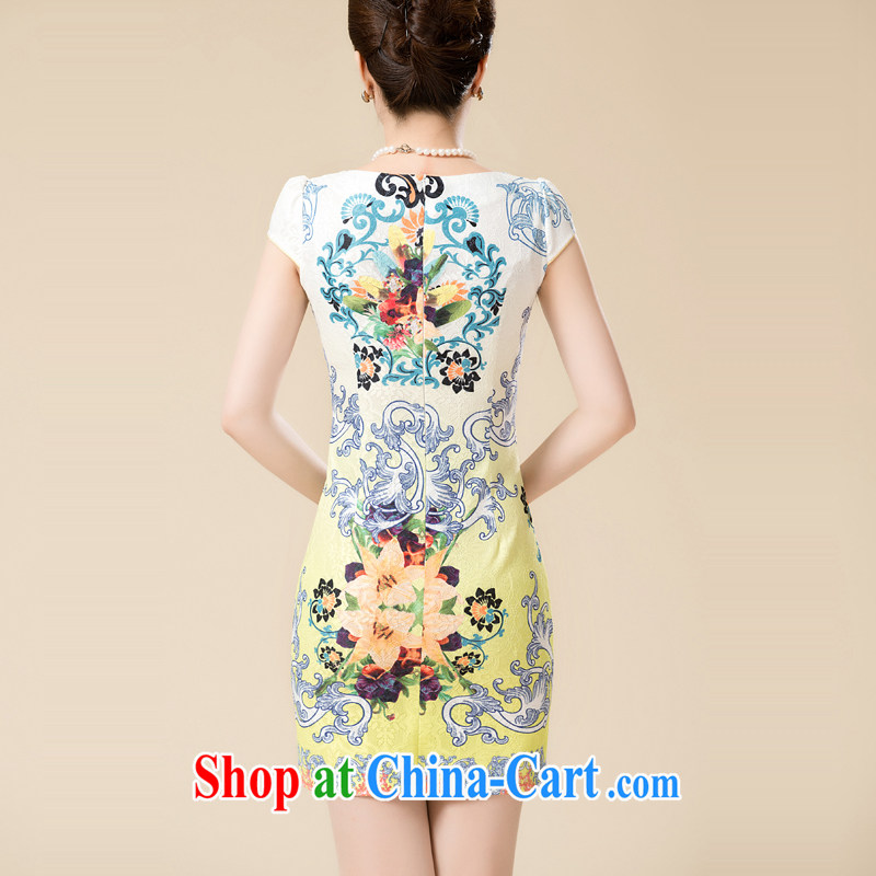Ha Ji-won of 2015 spring and summer, the middle-aged mother with antique Chinese improved stylish everyday dresses short dresses, cheongsam cheongsam dress yellow L, Yuan (SSUIIYUAI), online shopping