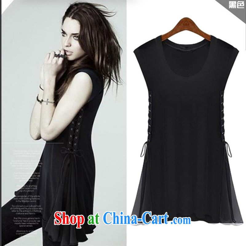 The European site summer 2015 New T pension Europe female new sleeveless stitching T pension 3940 black XL