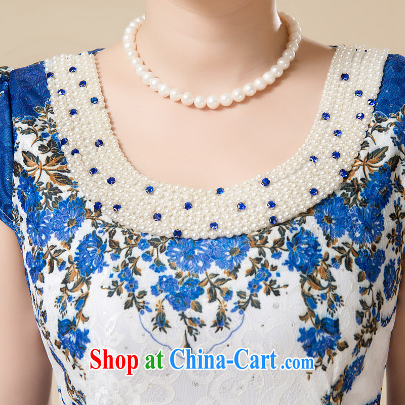 Ha Ji-won of new summer dresses, short stylish improved daily cheongsam dress lace antique Chinese graphics thin and elegant and noble dress cheongsam blue 3 XL, pixel-yuan (SSUIIYUAI), and shopping on the Internet