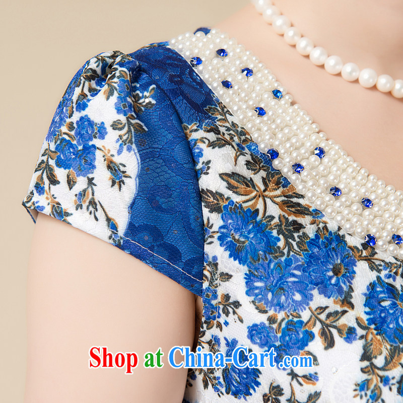 Ha Ji-won of new summer dresses, short stylish improved daily cheongsam dress lace antique Chinese graphics thin and elegant and noble dress cheongsam blue 3 XL, pixel-yuan (SSUIIYUAI), and shopping on the Internet