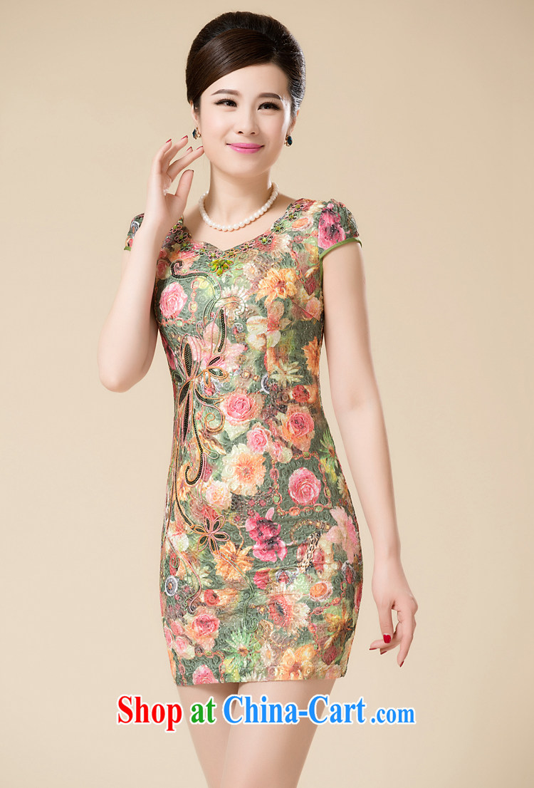 Pixel-yuan 2015 female summer wear large, short-sleeved stamp cheongsam dress Summer Package and cultivating middle-aged fat mom with lace cheongsam dress yellow 3XL pictures, price, brand platters! Elections are good character, the national distribution, so why buy now enjoy more preferential! Health