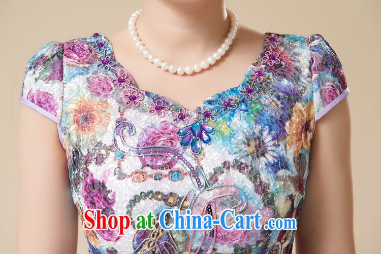 Pixel-yuan 2015 female summer wear large, short-sleeved stamp cheongsam dress Summer Package and cultivating middle-aged fat mom with lace cheongsam dress yellow 3XL pictures, price, brand platters! Elections are good character, the national distribution, so why buy now enjoy more preferential! Health