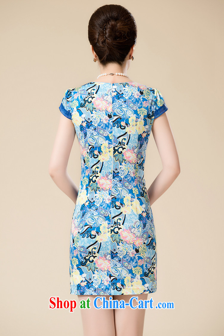 Of 2015 Yuan new middle-aged female spring and summer load short-sleeved Chinese qipao China wind MOM pack and cultivating dresses cheongsam blue 3 XL pictures, price, brand platters! Elections are good character, the national distribution, so why buy now enjoy more preferential! Health