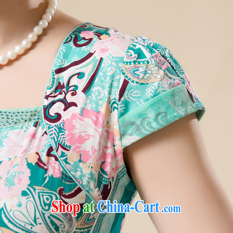 Pixel-yuan 2015 new, middle-aged women with spring and summer with a short-sleeved Chinese qipao China wind MOM pack and cultivating dresses cheongsam blue 3 XL, Yuan (SSUIIYUAI), online shopping