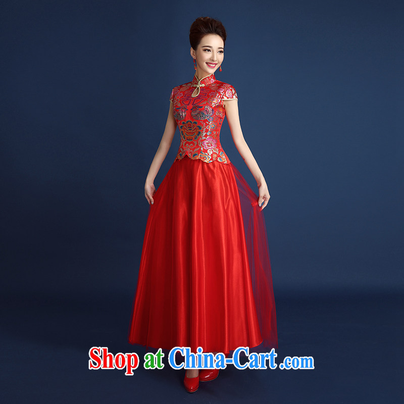 2015 new high quality spring and summer red Chinese bride Xiao Fengxian wedding dresses long dresses, bows serving short-sleeved red XXL, beautiful, shopping on the Internet