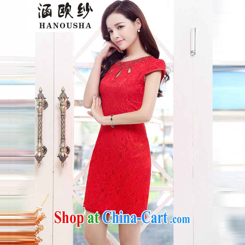 COVERED BY THE 2015 New Products Lace Embroidery antique dresses red bridal wedding dress toast clothing dresses red XXL, covering the yarn (Hanousha), shopping on the Internet