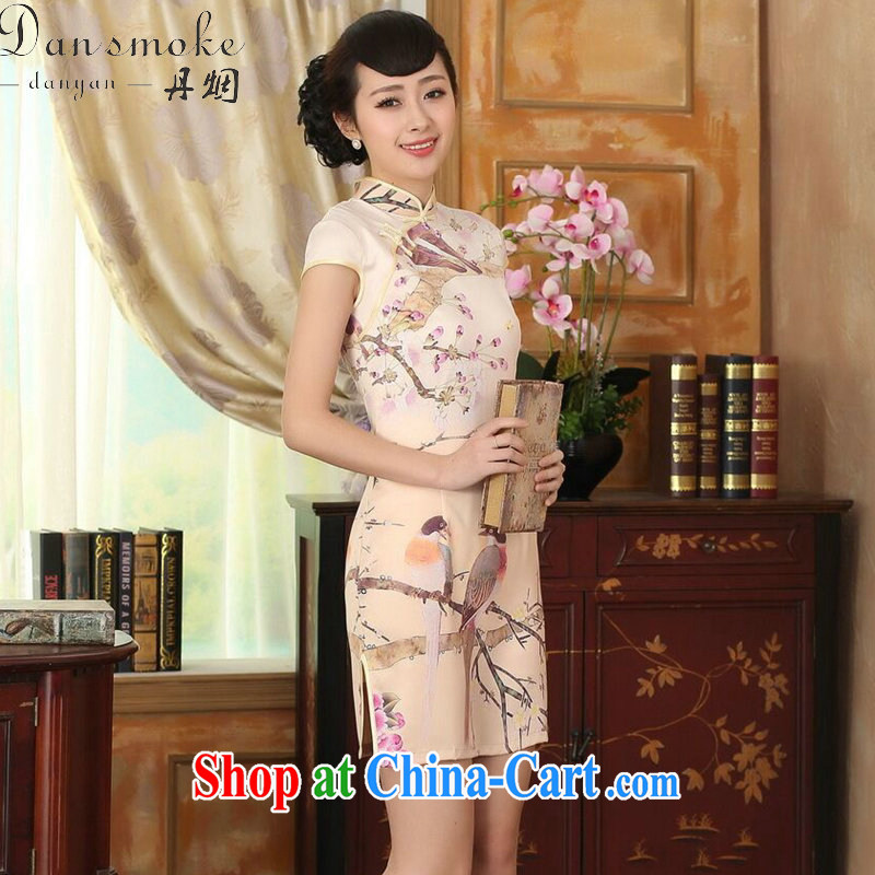 Bin Laden smoke-free summer cheongsam dress Chinese Chinese improved, for the hard-pressed flower damask retro short dresses such as the color 2 XL, Bin Laden smoke, shopping on the Internet