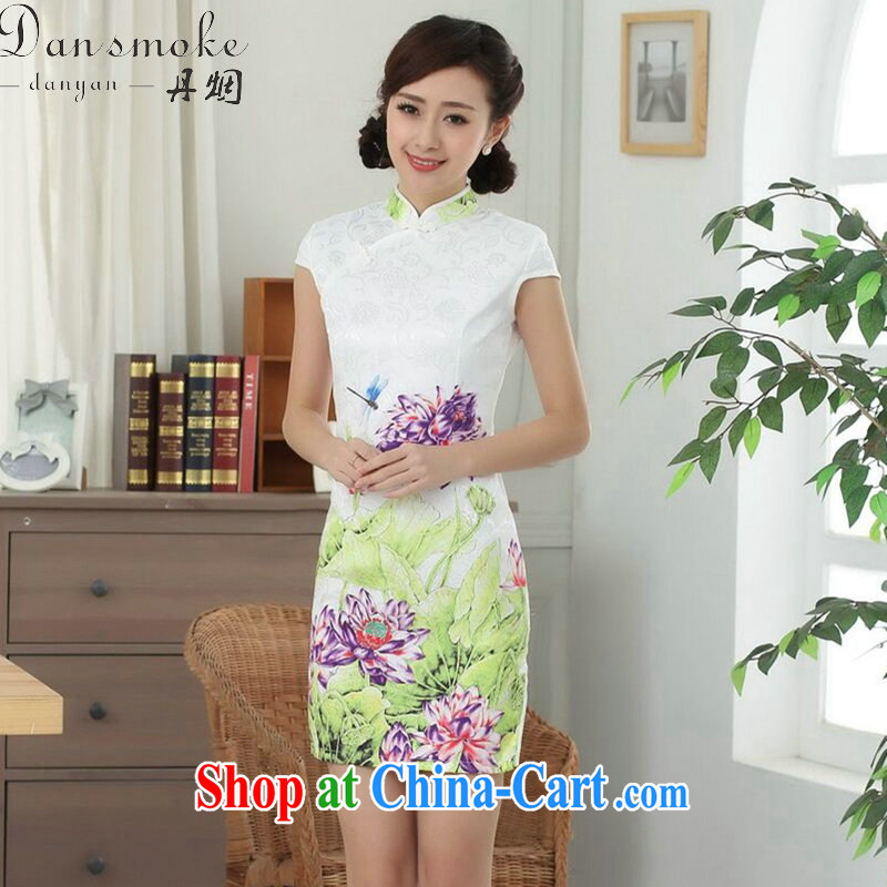 Bin Laden smoke summer new female qipao Chinese Tang is improved, for a tight cotton Lotus graphics thin short cheongsam as color 2XL, Bin Laden smoke, and shopping on the Internet