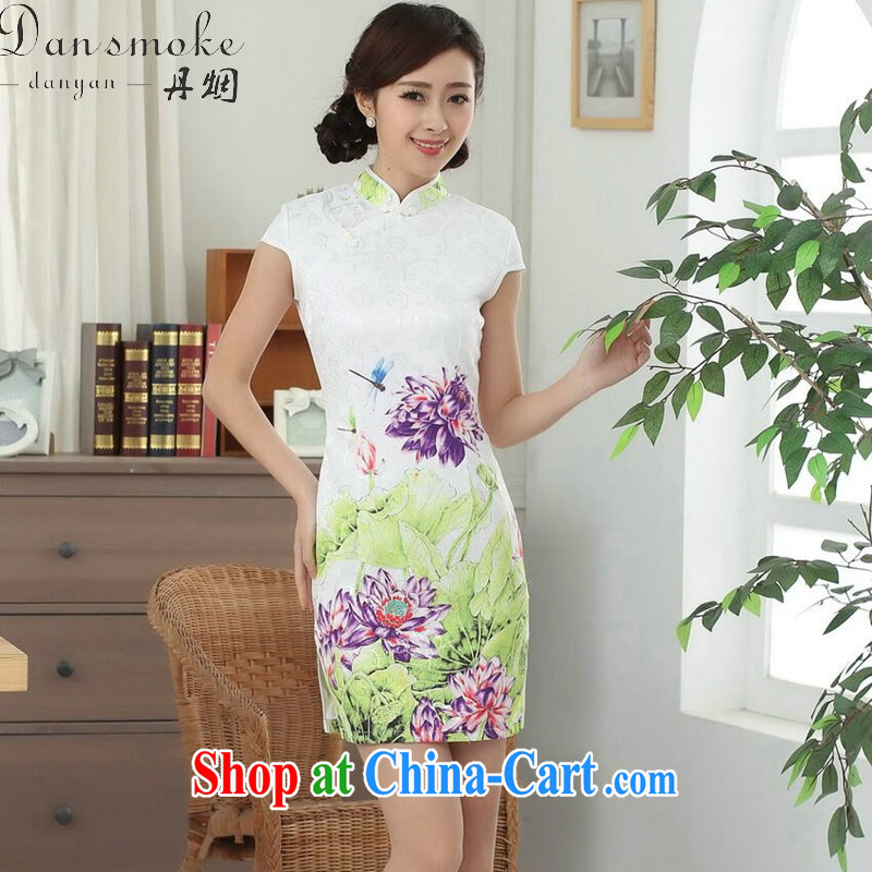 Bin Laden smoke summer new female qipao Chinese Tang is improved, for a tight cotton Lotus graphics thin short cheongsam as color 2XL, Bin Laden smoke, and shopping on the Internet