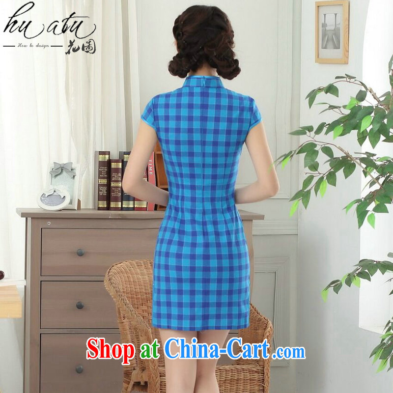 spend the summer new cheongsam dress Chinese Chinese improved Korea wind up for a hard-pressed checkered cotton short dresses such as the color 2 XL, figure, and, on-line shopping