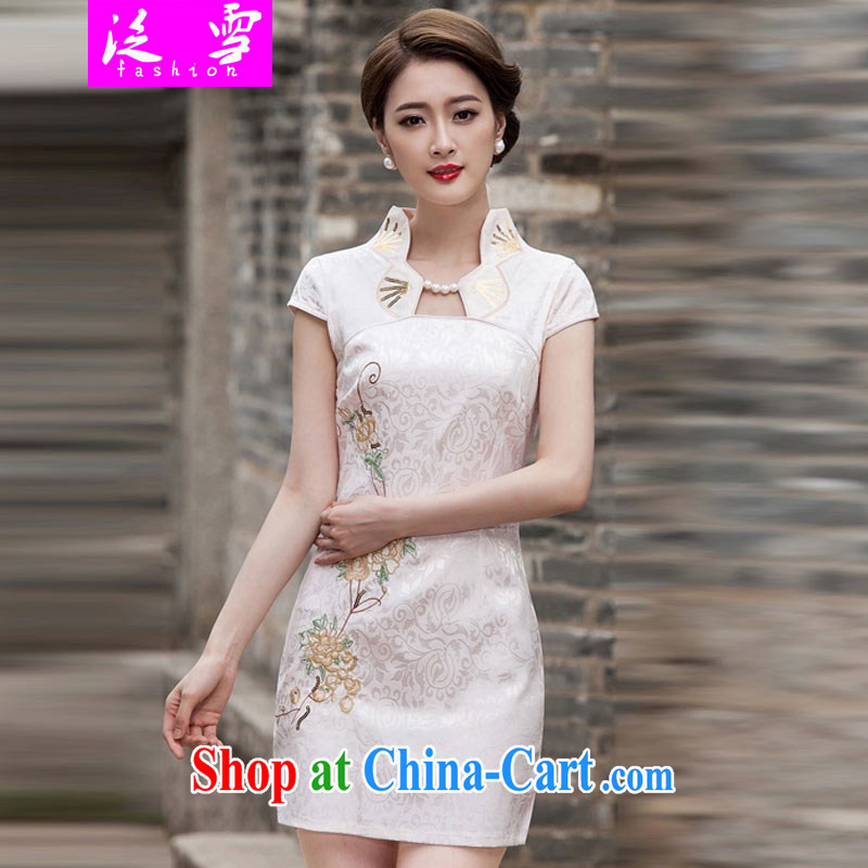 Snow and summer 2015 new stylish cheongsam dress graphics thin beauty short cheongsam dress, 1122 apricot XL, and snow, and shopping on the Internet