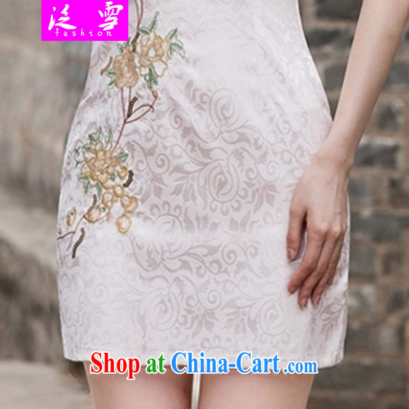 Snow and summer 2015 new stylish cheongsam dress graphics thin beauty short cheongsam dress, 1122 apricot XL, and snow, and shopping on the Internet