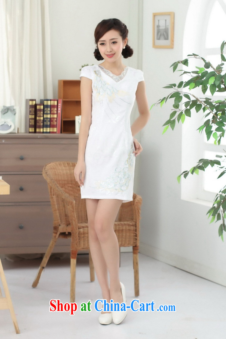 Take the new summer female Chinese qipao elegant cotton Chinese improved V hole for Tail Lights, short cheongsam white 2XL pictures, price, brand platters! Elections are good character, the national distribution, so why buy now enjoy more preferential! Health