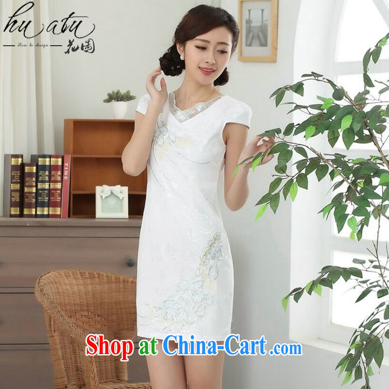 Take the new summer female Chinese qipao elegant cotton Chinese improved V hole for Tail Lights, short cheongsam white 2XL, figure, and shopping on the Internet