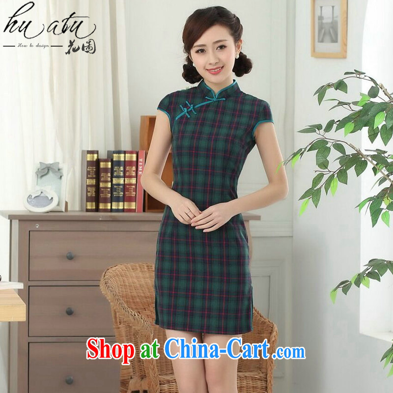 Take the cotton tartan dresses summer new female Chinese improvement of Korea wind up for a hard-pressed Chinese qipao short figure color M, spend, and, shopping on the Internet