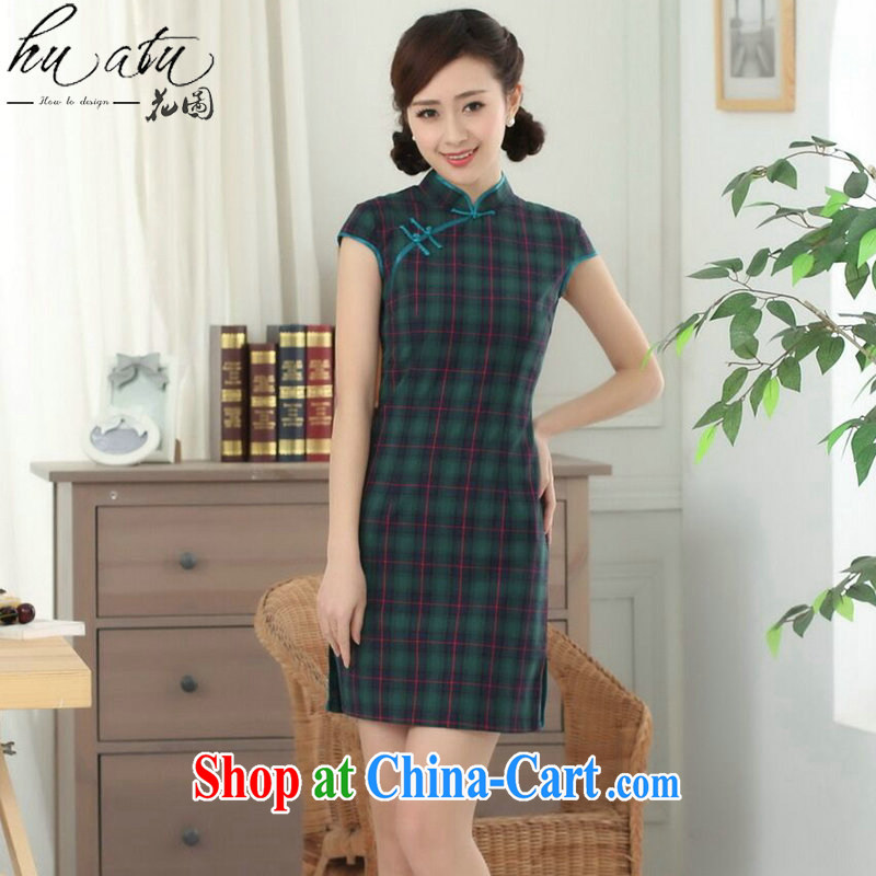 Take the cotton tartan dresses summer new female Chinese improvement of Korea wind up for a hard-pressed Chinese qipao short figure color M, spend, and, shopping on the Internet