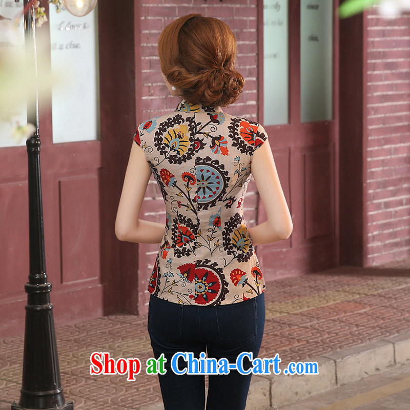 Dresses summer dresses new and improved, improved linen short cheongsam shirt short-sleeved Chinese Chinese qipao retro Korea girl summer tea color XXL, Diane M Qi, shopping on the Internet