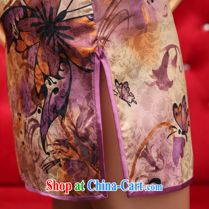 Retro improved stylish summer Ethnic Wind cheongsam dress Daily Beauty graphics thin low-power's short cheongsam rose red XXL, Diane M Qi, shopping on the Internet
