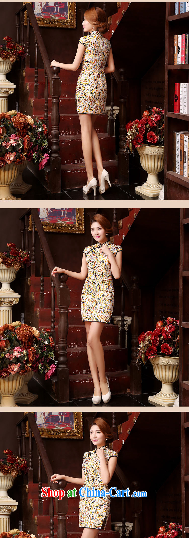 Dresses summer dresses improvement summer 2015 new upscale dresses retro beauty improved short cheongsam dress style women dresses yellow L pictures, price, brand platters! Elections are good character, the national distribution, so why buy now enjoy more preferential! Health