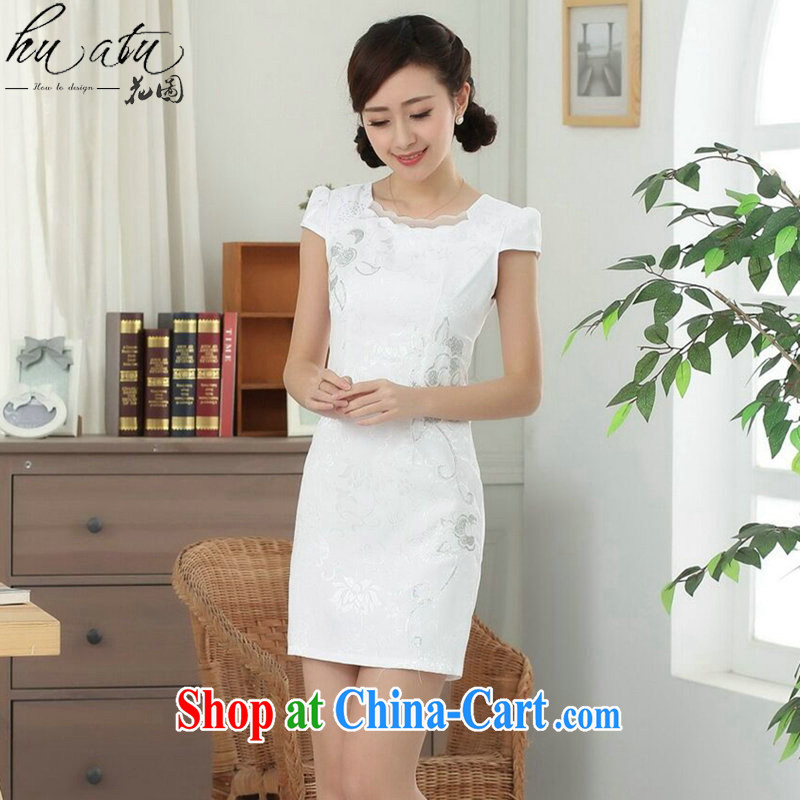spend the summer new female improved Chinese qipao with solid color embroidery, daily cotton short cheongsam dress white 2XL