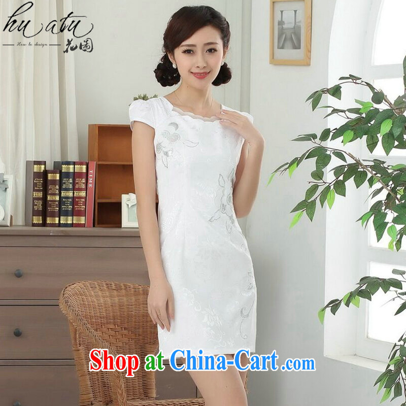 spend the summer new female improved Chinese qipao with solid color embroidery, daily cotton short cheongsam dress white 2XL, spend, and, shopping on the Internet
