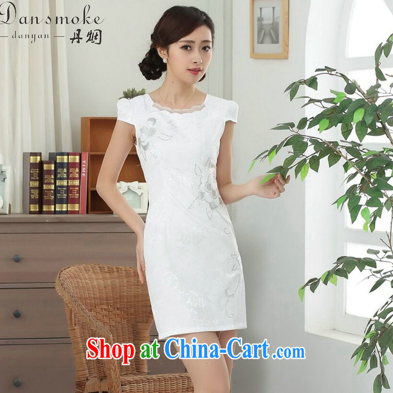 Bin Laden smoke summer new women with improved Tang replace traditional costumes with solid color embroidery, daily cotton short cheongsam dress white L, Bin Laden smoke, shopping on the Internet