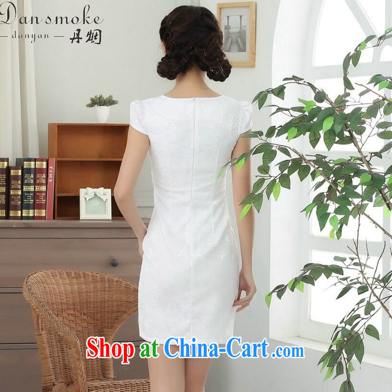 Bin Laden smoke summer new women with improved Tang replace traditional costumes with solid color embroidery, daily cotton short cheongsam dress white L, Bin Laden smoke, shopping on the Internet