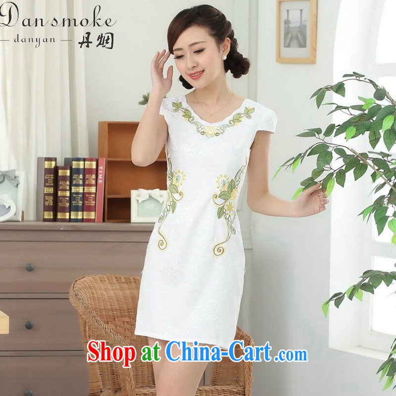 Dan smoke new summer female Chinese elegant qipao Chinese improved V for daily graphics thin embroidered short cheongsam dress white 2XL, Bin Laden smoke, shopping on the Internet