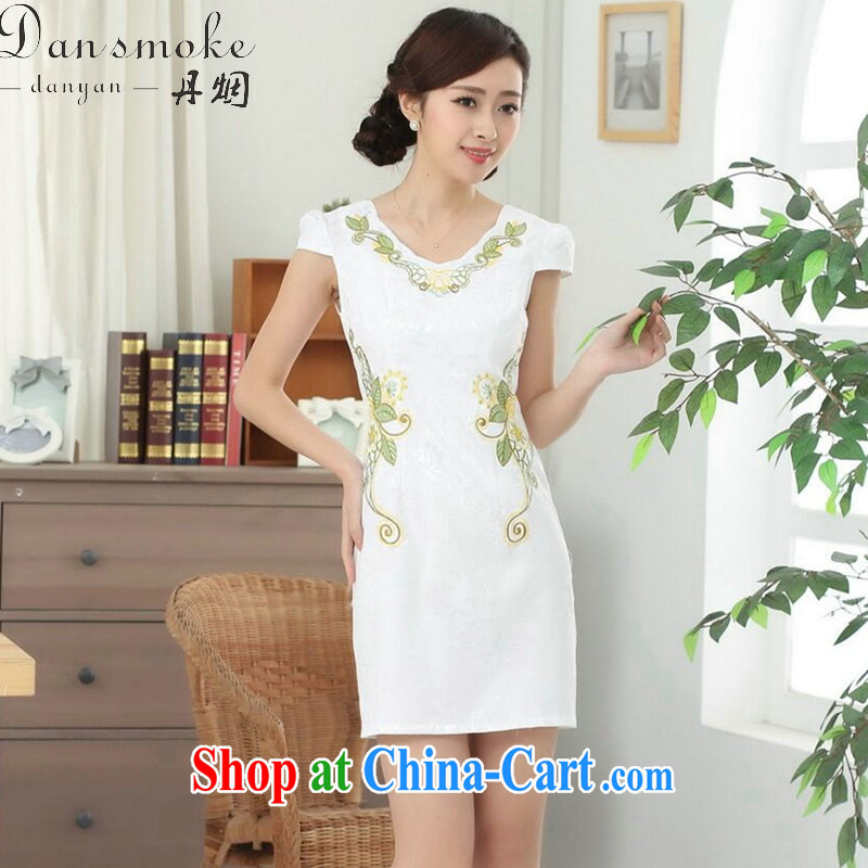 Dan smoke new summer female Chinese elegant qipao Chinese improved V for daily graphics thin embroidered short cheongsam dress white 2XL, Bin Laden smoke, shopping on the Internet