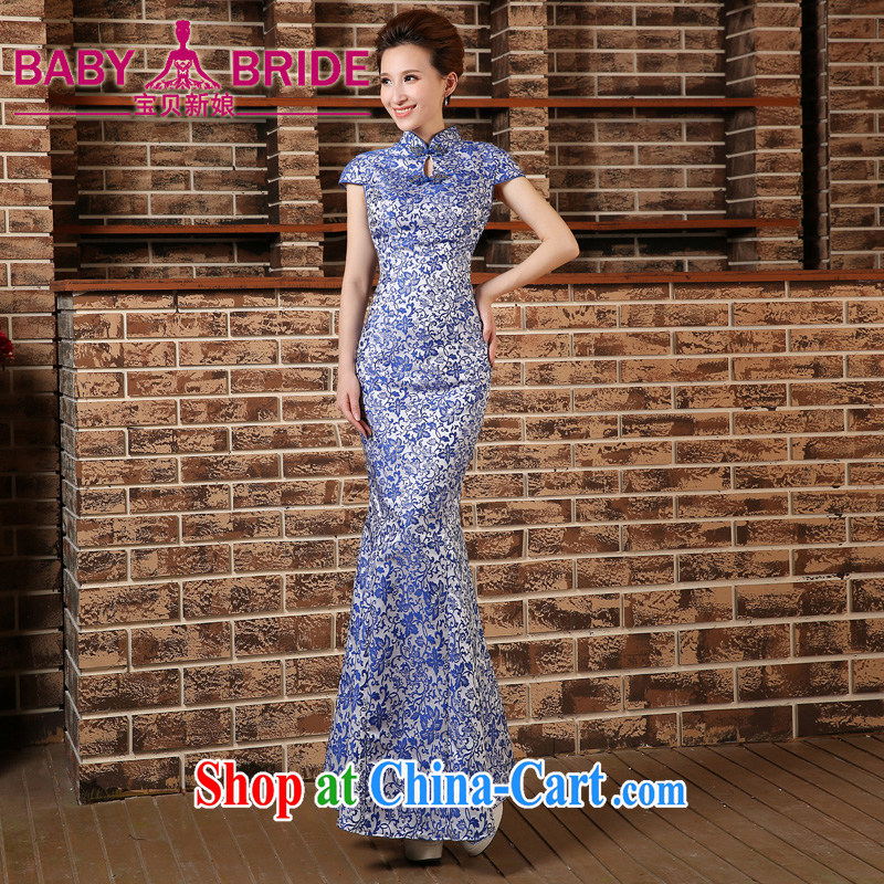 2015 spring and summer new blue and white porcelain beauty outfit crowsfoot long lace embroidery on-chip performance outfit blue XXL
