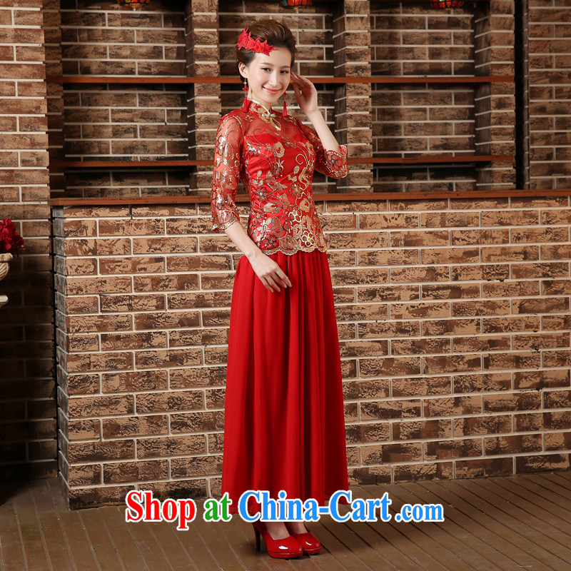2015 new spring and summer China wind bows Service Bridal wedding dress retro embroidery long cheongsam red female Red XXL, my dear Bride (BABY BPIDEB), shopping on the Internet