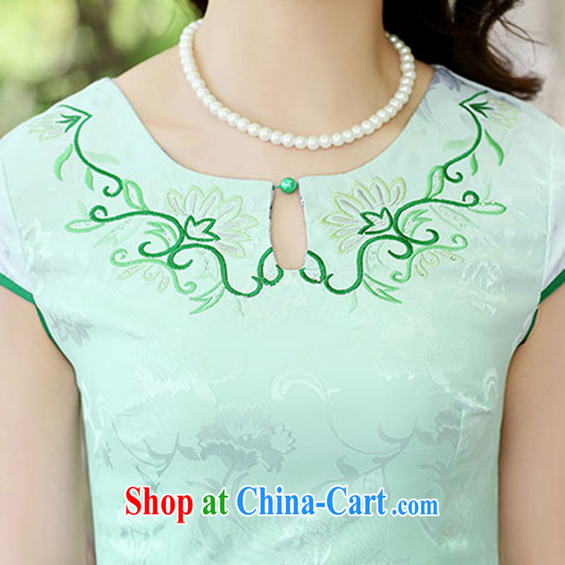 2015 new summer embroidery embroidery cheongsam stylish package beauty skirt daily improved cheongsam dress Ethnic Wind 1508 green the Peony XXL, Elizabeth Gil (SHAJINI), online shopping