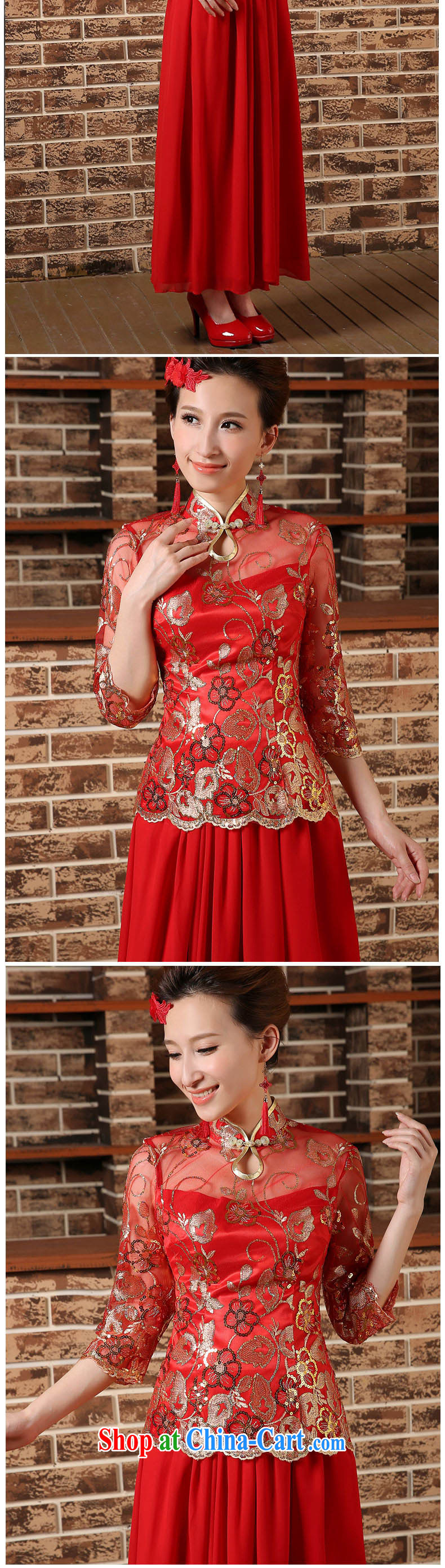 bridal dresses 2015 New Red bridal spring, short-sleeved dresses retro toast serving Chinese long cheongsam red XXL pictures, price, brand platters! Elections are good character, the national distribution, so why buy now enjoy more preferential! Health