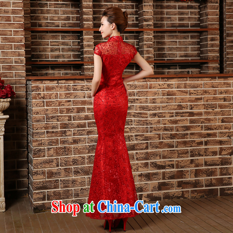 At Merlion, dresses for red bows. Chinese bride marriage yarn long beauty, evening dress dress short-sleeved red XXL, my dear Bride (BABY BPIDEB), online shopping