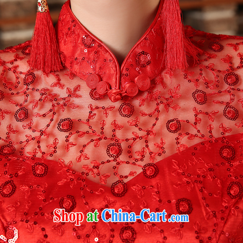 At Merlion, dresses for red bows. Chinese bride marriage yarn long beauty, evening dress dress short-sleeved red XXL, my dear Bride (BABY BPIDEB), online shopping