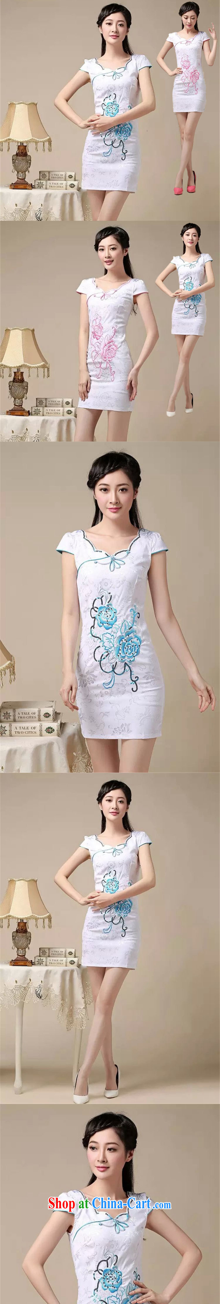 The end light summer cotton embroidered short cheongsam elegance ladies fashion dresses skirts AQE 0755 blue XXL pictures, price, brand platters! Elections are good character, the national distribution, so why buy now enjoy more preferential! Health