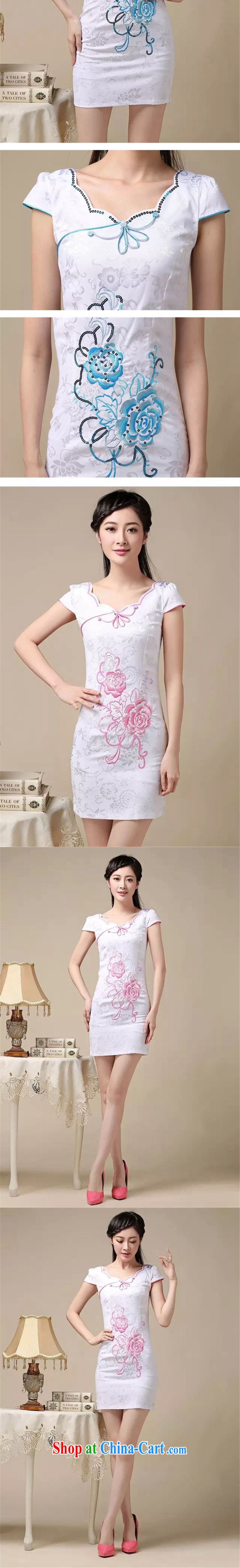 The end light summer cotton embroidered short cheongsam elegance ladies fashion dresses skirts AQE 0755 blue XXL pictures, price, brand platters! Elections are good character, the national distribution, so why buy now enjoy more preferential! Health