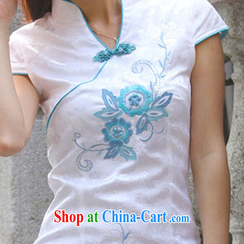 kam beauty new summer short-sleeved idyllic wind Chinese fashion cheongsam M 1393 blue flower XL, Kam beauty (JZM), and, on-line shopping