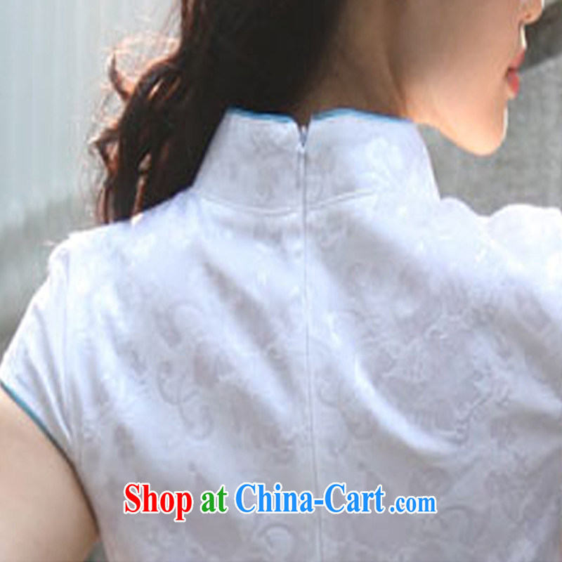 kam beauty new summer short-sleeved idyllic wind Chinese fashion cheongsam M 1393 blue flower XL, Kam beauty (JZM), and, on-line shopping