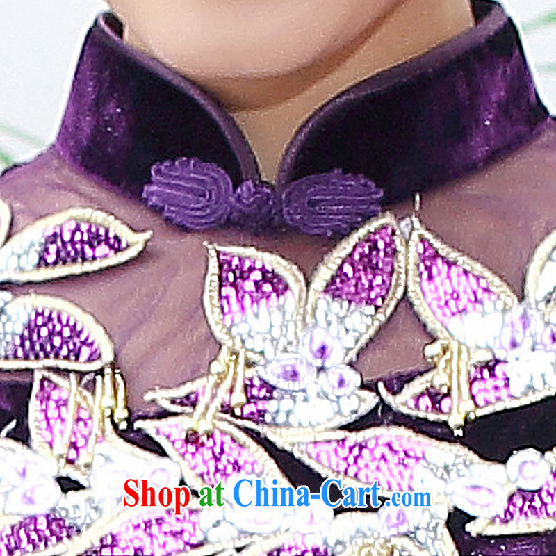 light at the boutique style gold velour cheongsam elegance upscale wedding banquet mother dress uniform toast on Lao AQE 006 purple short-sleeved XXXXL, light (at the end) QM, shopping on the Internet