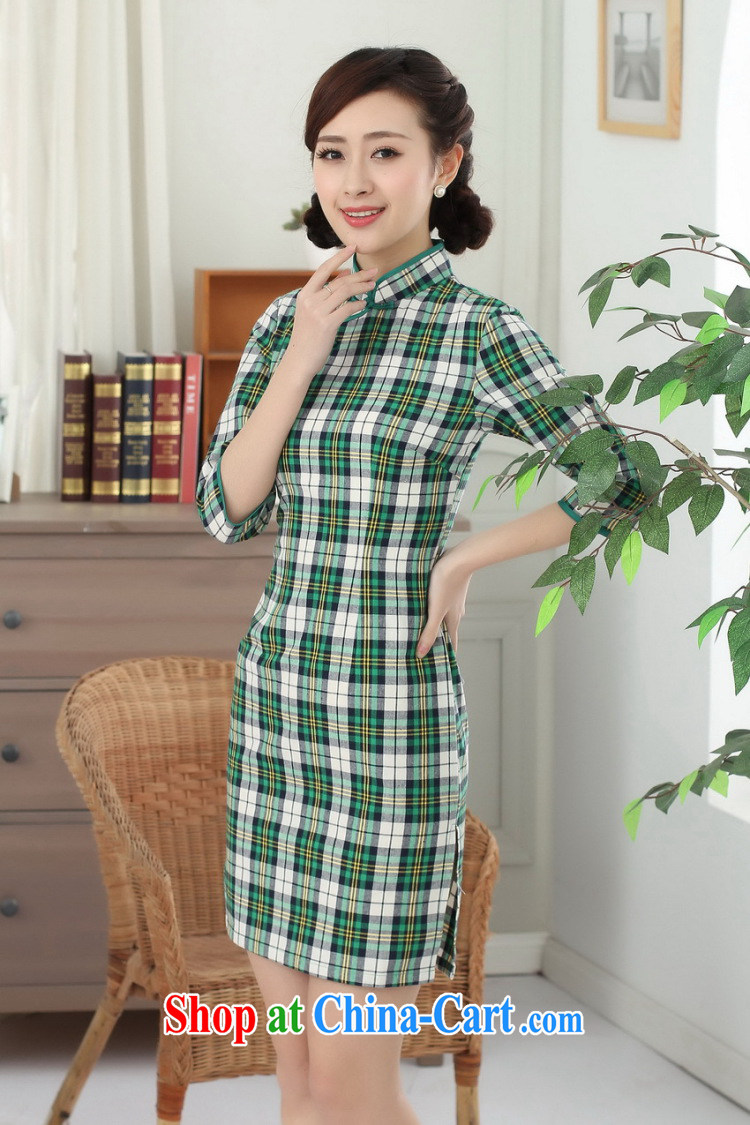 Dan smoke female new Chinese qipao Chinese improved, for a tight wind Korea cotton plaid cuff in cheongsam dress such as the color 2 XL pictures, price, brand platters! Elections are good character, the national distribution, so why buy now enjoy more preferential! Health