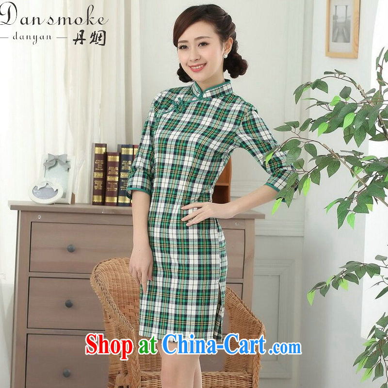 Dan smoke female new Chinese qipao Chinese improved, for a tight wind of cotton plaid cuff in cheongsam dress such as the color 2 XL, Bin Laden smoke, shopping on the Internet