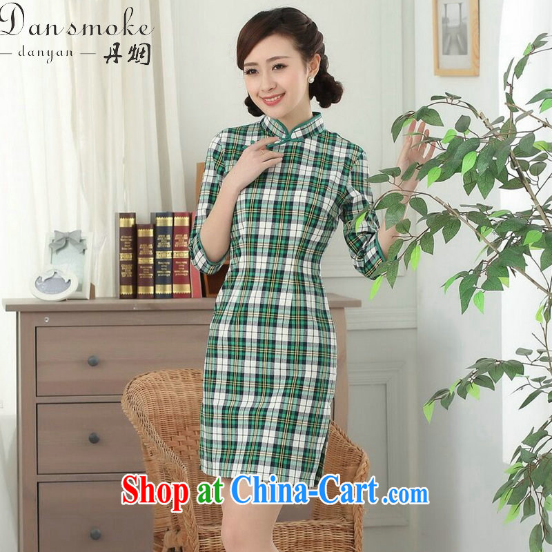 Dan smoke female new Chinese qipao Chinese improved, for a tight wind of cotton plaid cuff in cheongsam dress such as the color 2 XL, Bin Laden smoke, shopping on the Internet