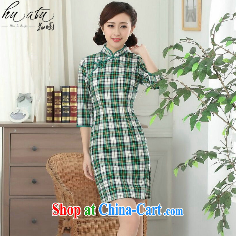 Take the female new Chinese qipao Chinese improved, for a tight wind Korea cotton plaid cuff in cheongsam dress such as the color 2 XL