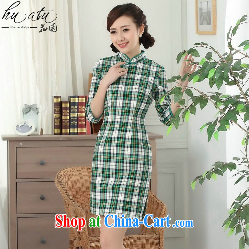 Take the female new Chinese qipao,Chinese improved, for a tight wind of cotton plaid cuff in cheongsam dress such as the color 2 XL, spend figure, online shopping