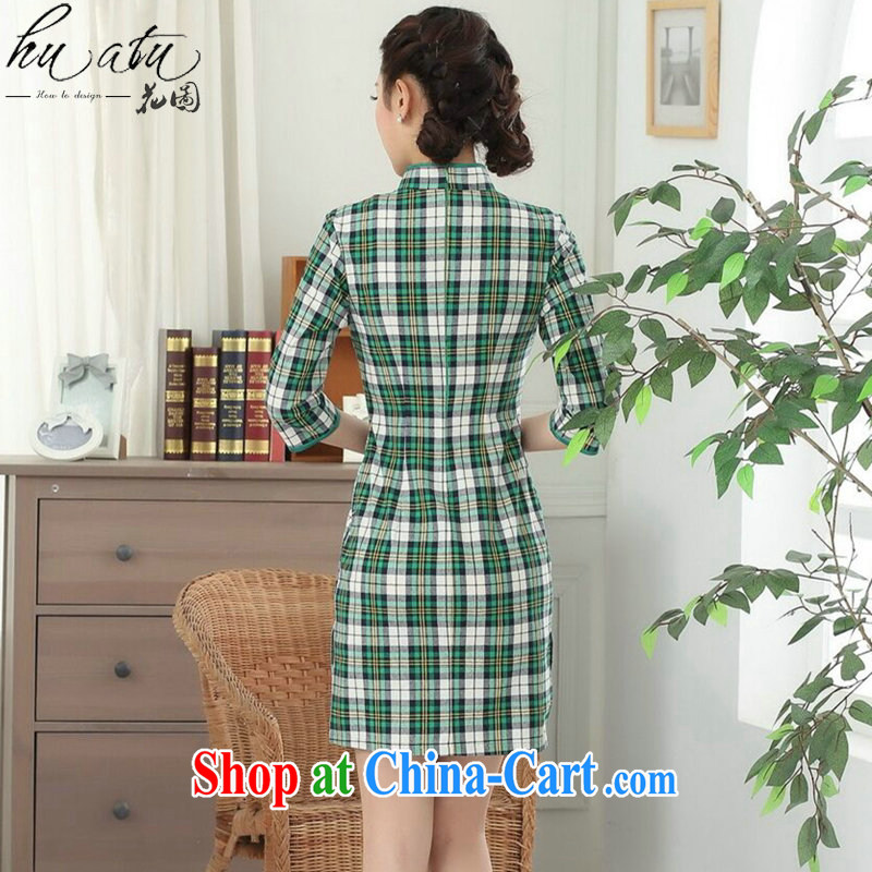 Take the female new Chinese qipao,Chinese improved, for a tight wind of cotton plaid cuff in cheongsam dress such as the color 2 XL, spend figure, online shopping