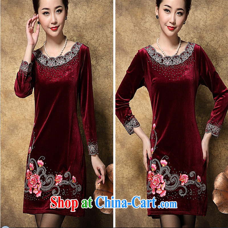 The European site spring 2015 new sleek style beauty graphics thin, elderly mother with the velvet dress wine red XXXL, blue rain bow, and shopping on the Internet