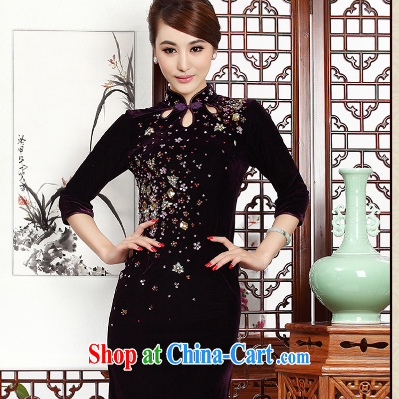 The end is really plush robes, long-sleeved short cheongsam beauty dress mother mother with wedding dress female AQE 231 purple XXXL, light (at the end) QM, shopping on the Internet